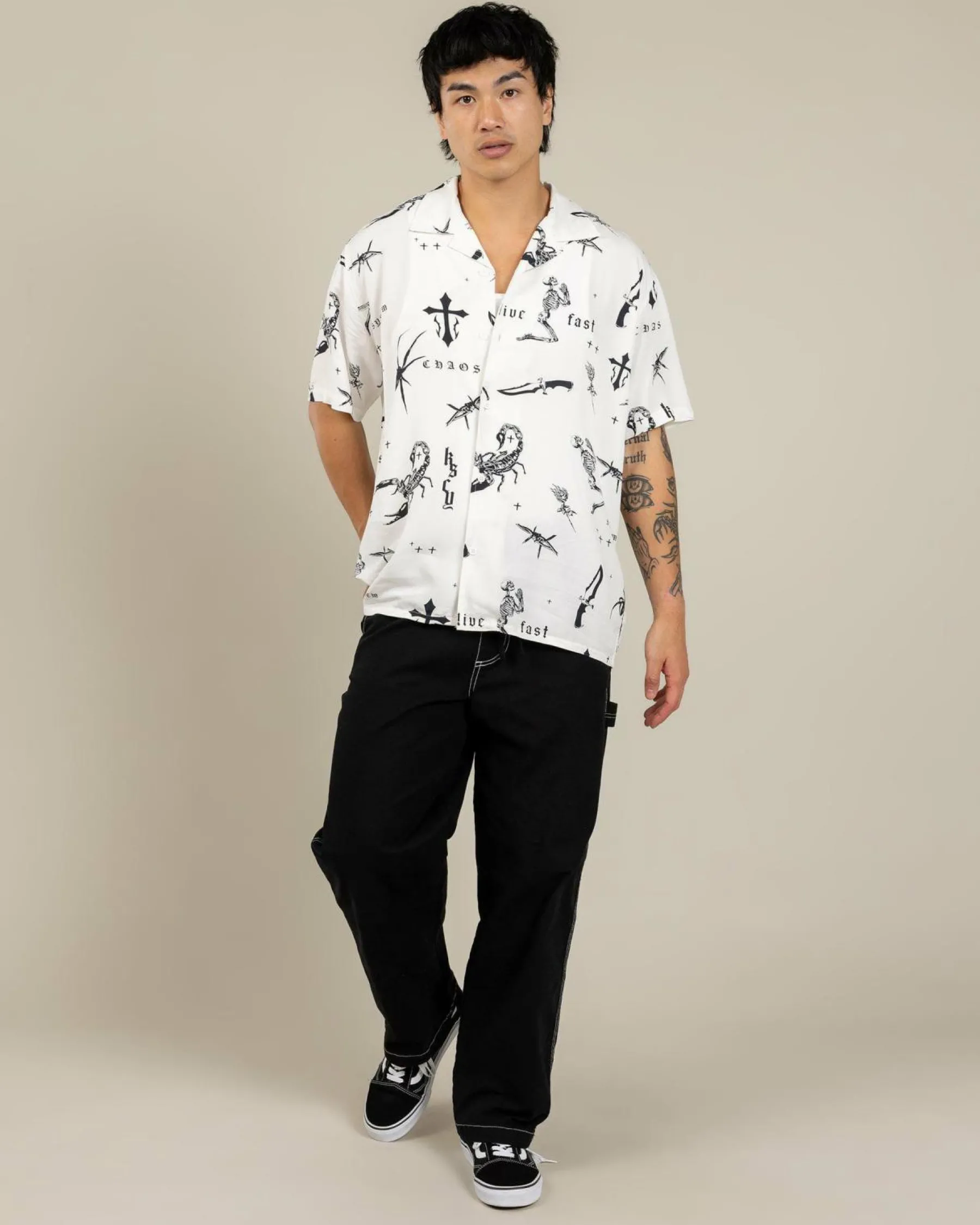 Tops & T-Shirts*Kiss Chacey Scatter Resort Short Sleeve Shirt White Print
