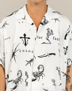 Tops & T-Shirts*Kiss Chacey Scatter Resort Short Sleeve Shirt White Print
