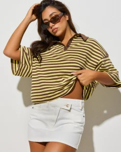 Tops*Mint Vanilla Scout Stripe Shirt Yellow Stripe