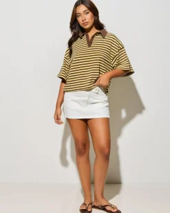 Tops*Mint Vanilla Scout Stripe Shirt Yellow Stripe