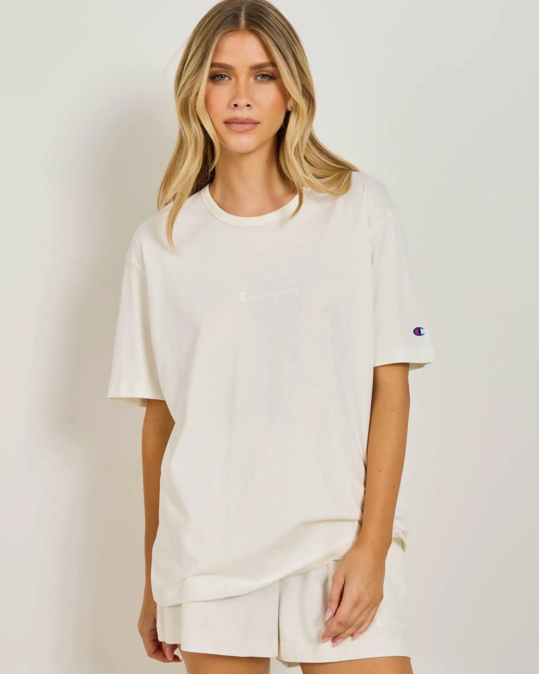 Sets|Tops*Champion Script Oversized T-Shirt Pearl