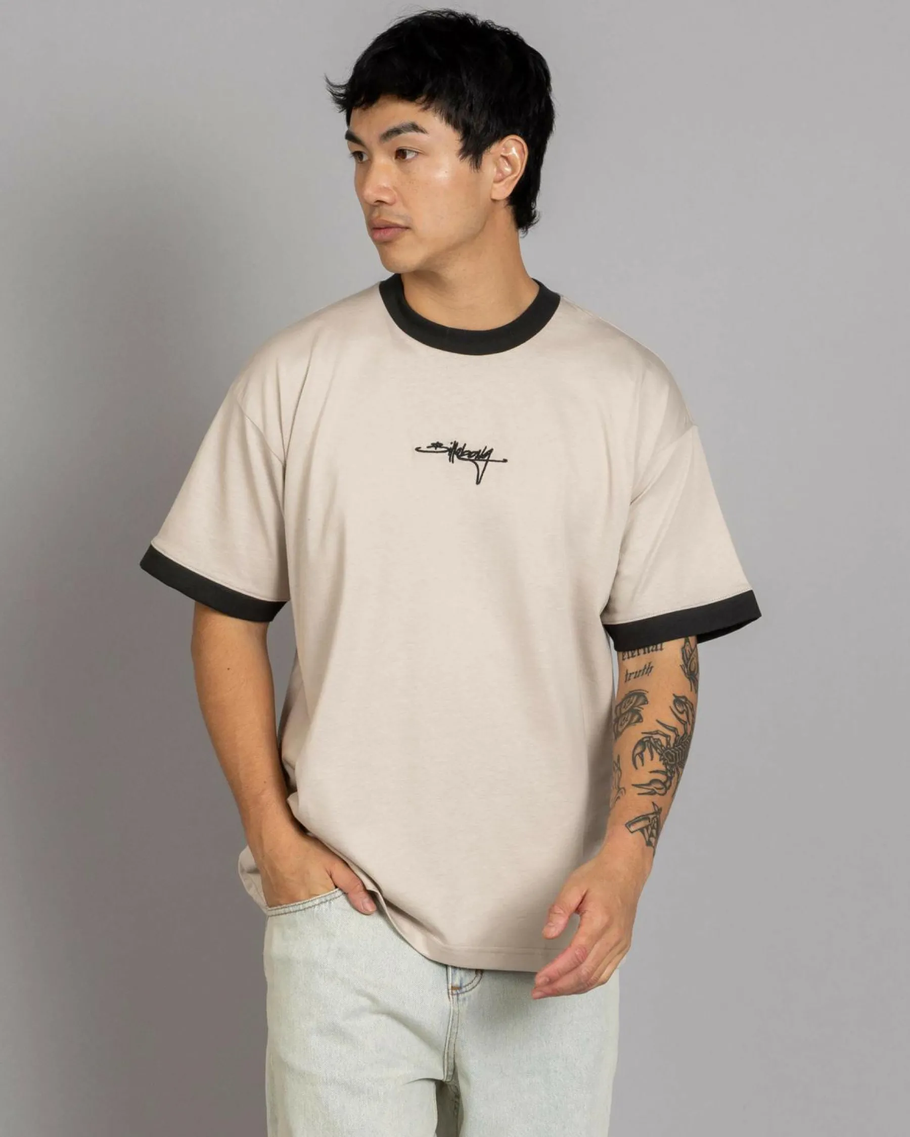 Tops & T-Shirts*Billabong Script Ringer T-Shirt Stone