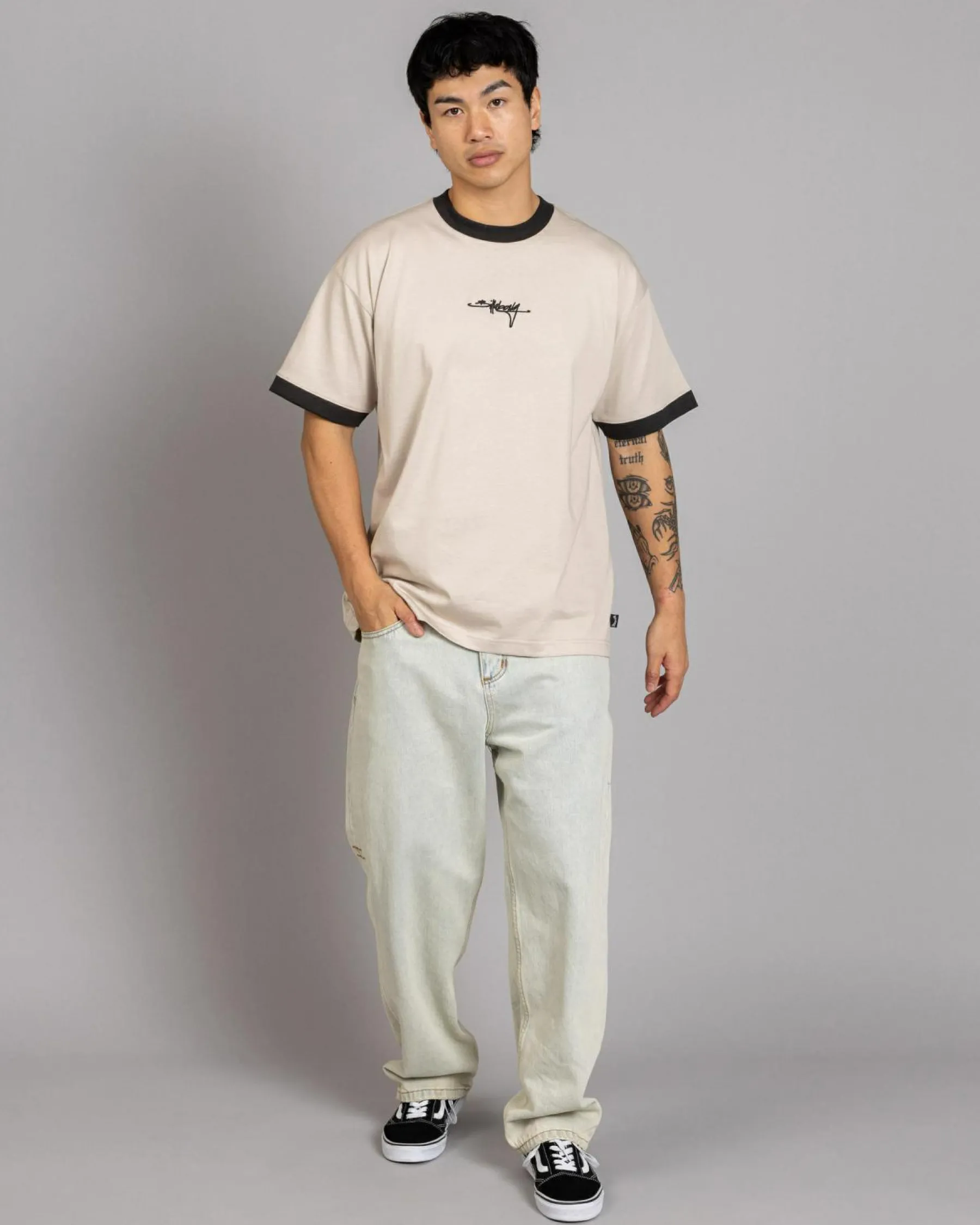 Tops & T-Shirts*Billabong Script Ringer T-Shirt Stone