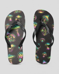 2 For Shoe Deals|Flip Flops & Sandals*Lucid Shrooms Thongs Black