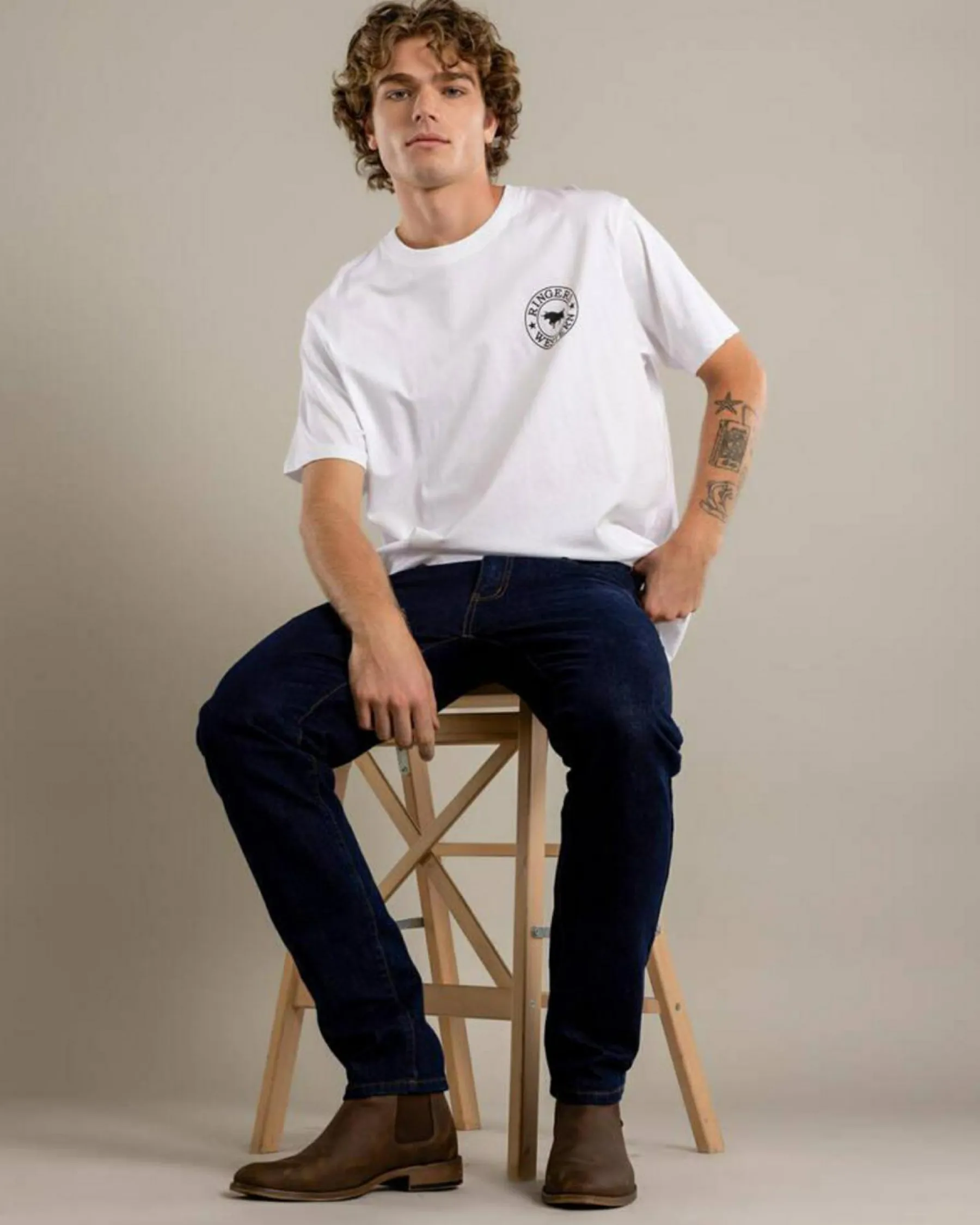 Tops & T-Shirts*Ringers Western Signature Bull Relaxed T-Shirt White/black