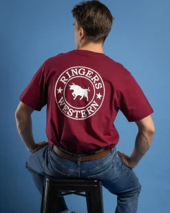 Tops & T-Shirts*Ringers Western Signature Bull Relaxed T-Shirt Burgundy/white