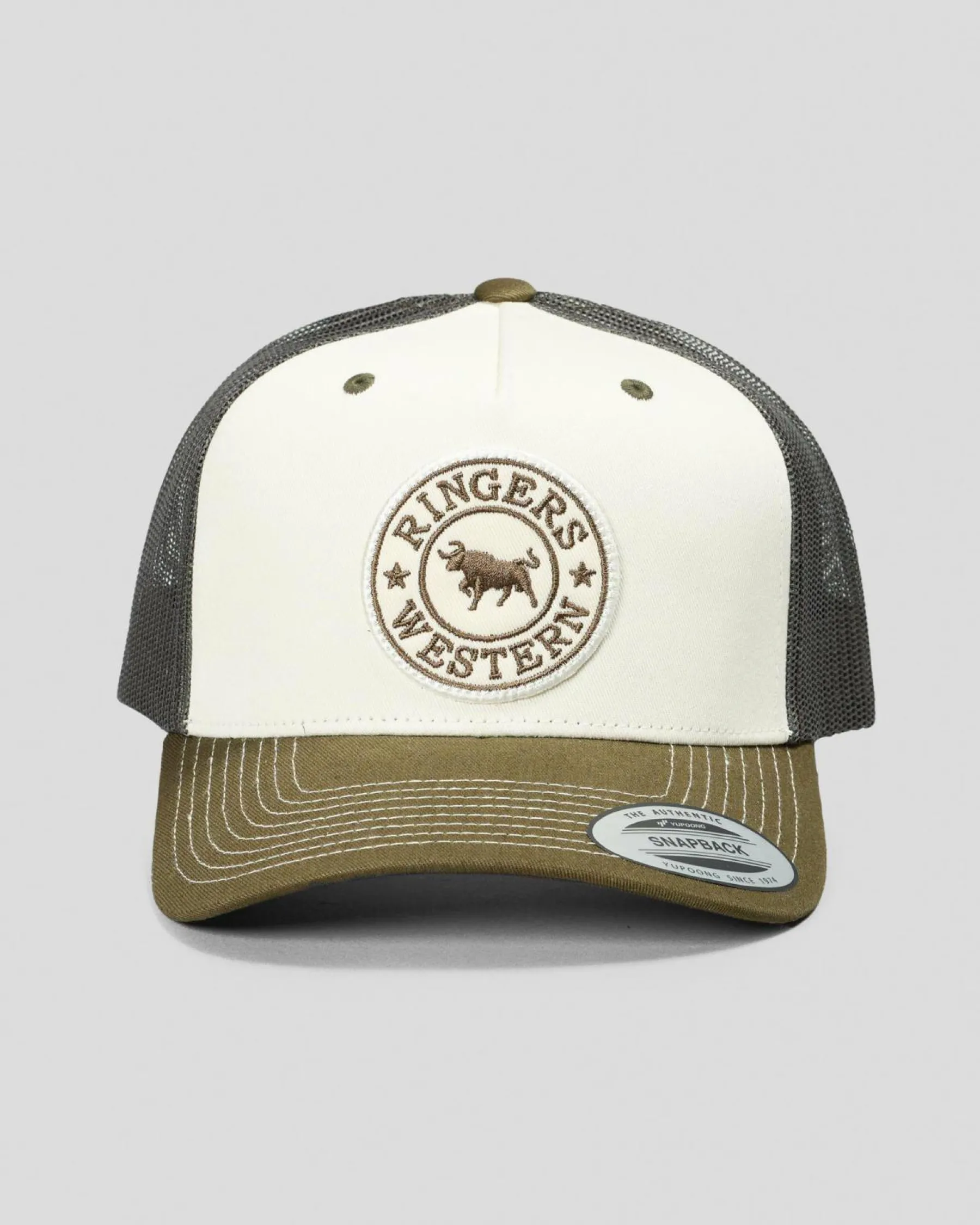 Headwear*Ringers Western Signature Bull Trucker Cap Army/off White
