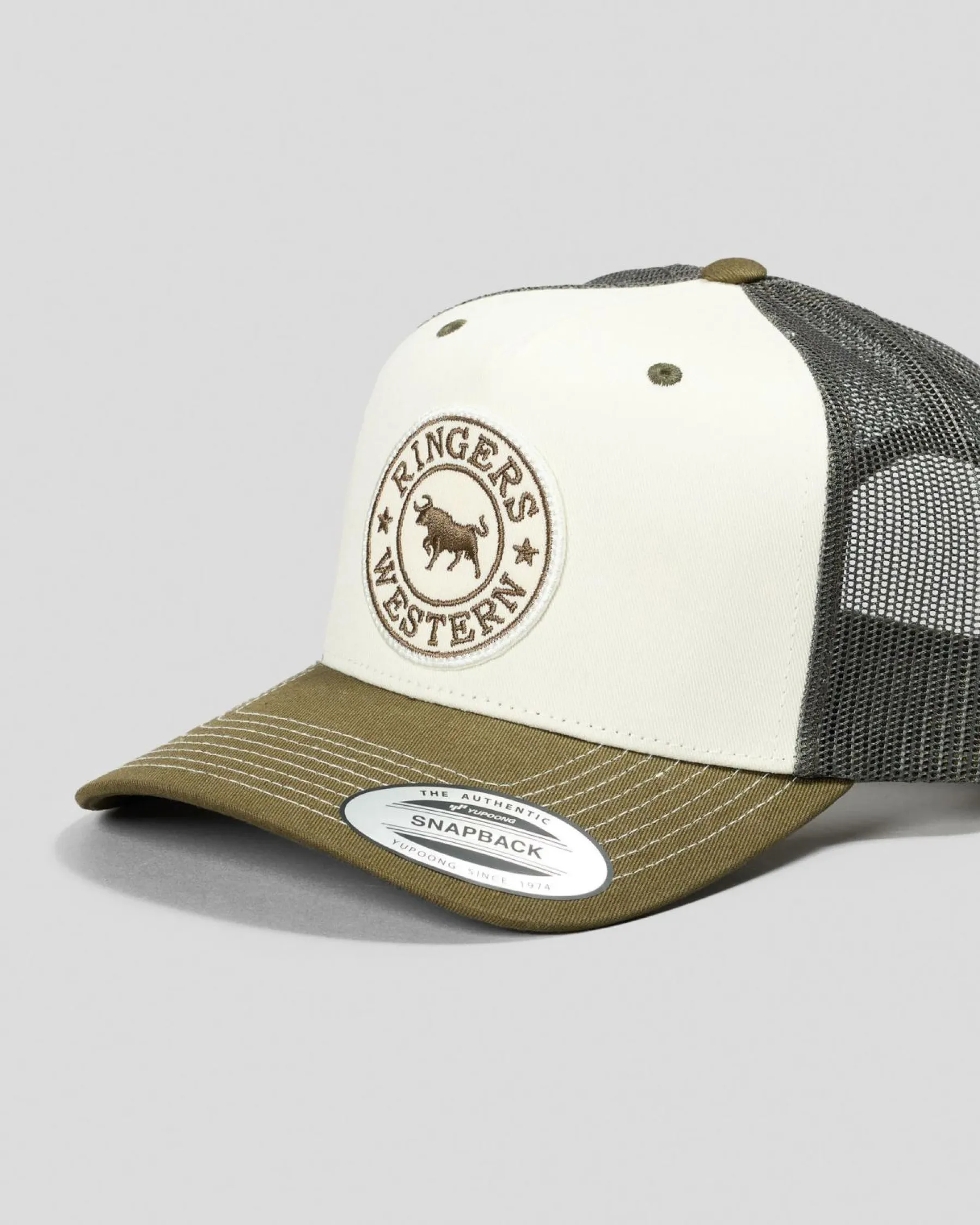 Headwear*Ringers Western Signature Bull Trucker Cap Army/off White