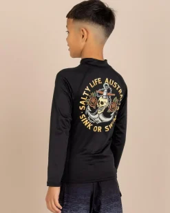Rashies*Salty Life Sink Or Swim Long Sleeve Rash Vest Black