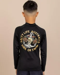 Rashies*Salty Life Sink Or Swim Long Sleeve Rash Vest Black