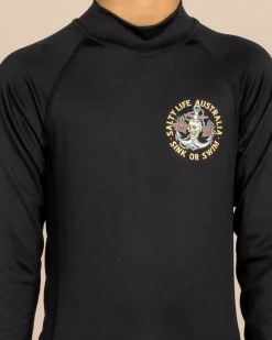 Rashies*Salty Life Sink Or Swim Long Sleeve Rash Vest Black