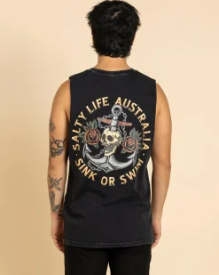 Tops & T-Shirts*Salty Life Sink Or Swim Muscle Tank Black Acid