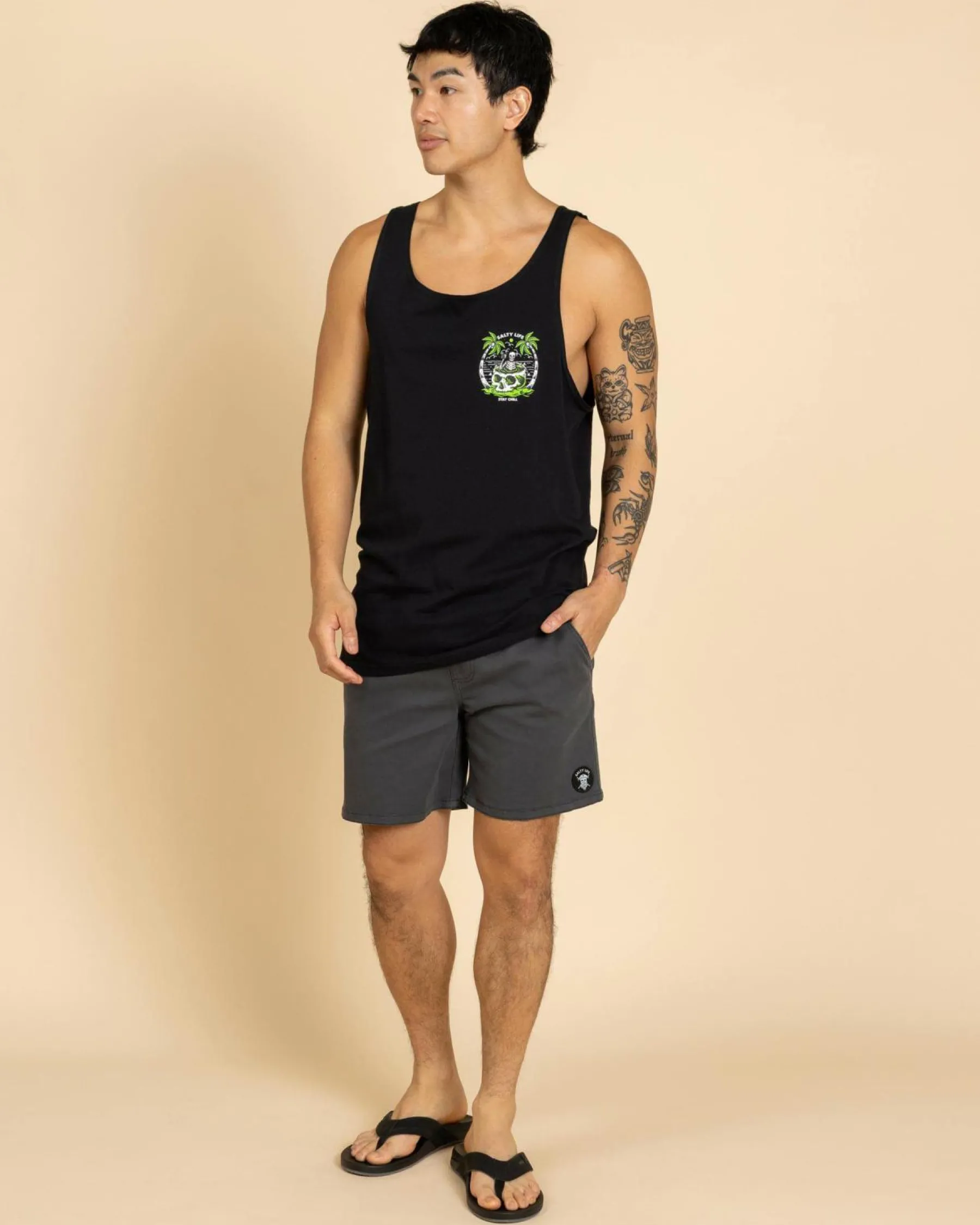 Tops & T-Shirts*Salty Life Sip and Relax Singlet Black