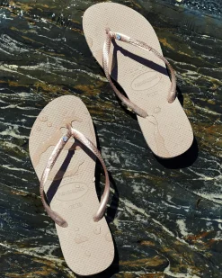 Flip Flops*Havaianas Slim Crystal Thongs Rose Gold
