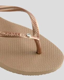 Flip Flops*Havaianas Slim Crystal Thongs Rose Gold