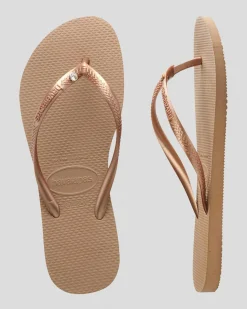 Flip Flops*Havaianas Slim Crystal Thongs Rose Gold
