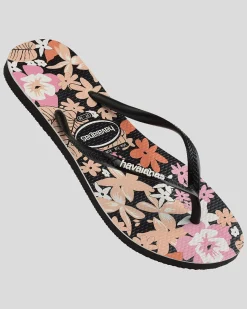 Flip Flops*Havaianas Slim Ditsy Bloom Thongs Black