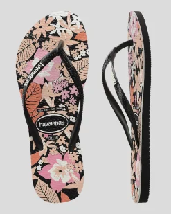 Flip Flops*Havaianas Slim Ditsy Bloom Thongs Black
