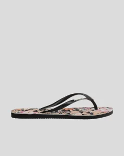 Flip Flops*Havaianas Slim Ditsy Bloom Thongs Black