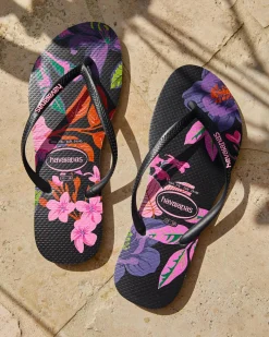 Flip Flops*Havaianas Slim Floral Colours Thongs Black