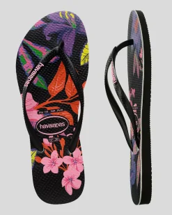Flip Flops*Havaianas Slim Floral Colours Thongs Black