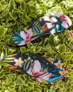 Flip Flops*Havaianas Slim Floral Palm Thongs Black/black