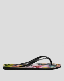 Flip Flops*Havaianas Slim Floral Palm Thongs Black/black