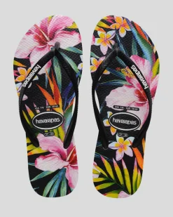 Flip Flops*Havaianas Slim Floral Palm Thongs Black/black