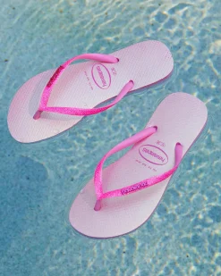 Flip Flops*Havaianas Slim Glitter Iridescent Thongs Pink Lemonade
