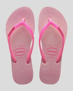 Flip Flops*Havaianas Slim Glitter Iridescent Thongs Pink Lemonade