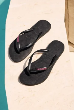Flip Flops*Havaianas Slim Logo Thongs Black/neon Pink