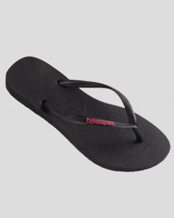 Flip Flops*Havaianas Slim Logo Thongs Black/neon Pink