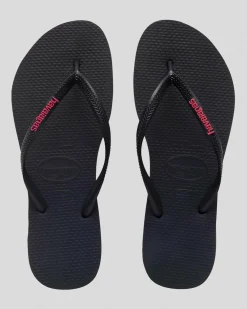 Flip Flops*Havaianas Slim Logo Thongs Black/neon Pink