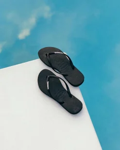 Flip Flops*Havaianas Slim Logo Thongs Black/white