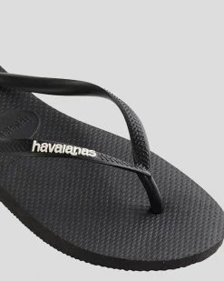 Flip Flops*Havaianas Slim Logo Thongs Black/white