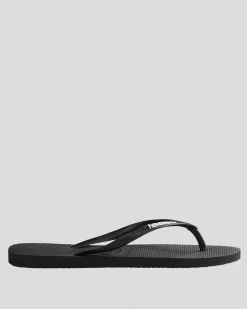 Flip Flops*Havaianas Slim Logo Thongs Black/white