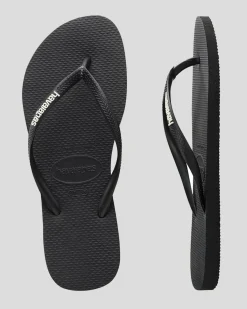 Flip Flops*Havaianas Slim Logo Thongs Black/white