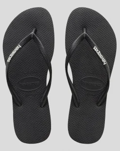 Flip Flops*Havaianas Slim Logo Thongs Black/white