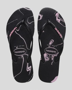 Flip Flops*Havaianas Slim Marble Thongs Black/pink