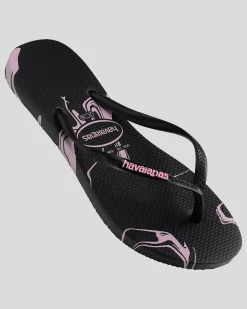 Flip Flops*Havaianas Slim Marble Thongs Black/pink