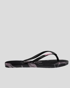 Flip Flops*Havaianas Slim Marble Thongs Black/pink