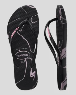 Flip Flops*Havaianas Slim Marble Thongs Black/pink