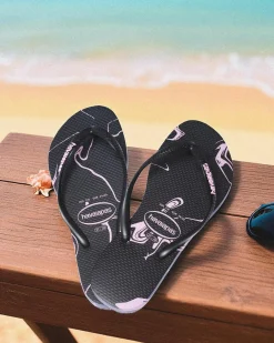 Flip Flops*Havaianas Slim Marble Thongs Black/pink