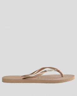 Flip Flops*Havaianas Slim Metal Crystal Thongs Rose Gold