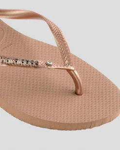 Flip Flops*Havaianas Slim Metal Crystal Thongs Rose Gold