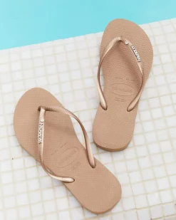 Flip Flops*Havaianas Slim Metal Crystal Thongs Rose Gold