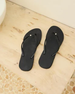 Sale Slim Metal Logo Crystal Thongs Women Flip Flops