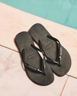 Best Slim Metal Logo Crystal Thongs Women Flip Flops