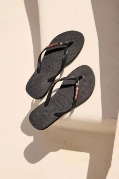 Slim Metal Logo Crystal Thongs Women Flip Flops