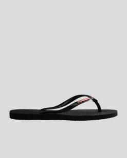 Slim Metal Logo Crystal Thongs Women Flip Flops